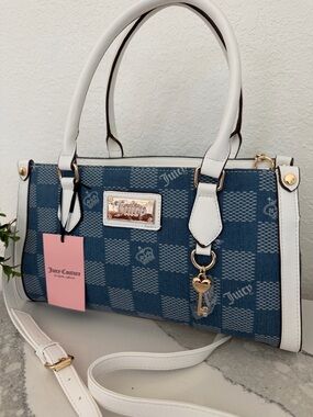 JUICY COUTURE Denim Satchel with White Trim and Gold Hardware